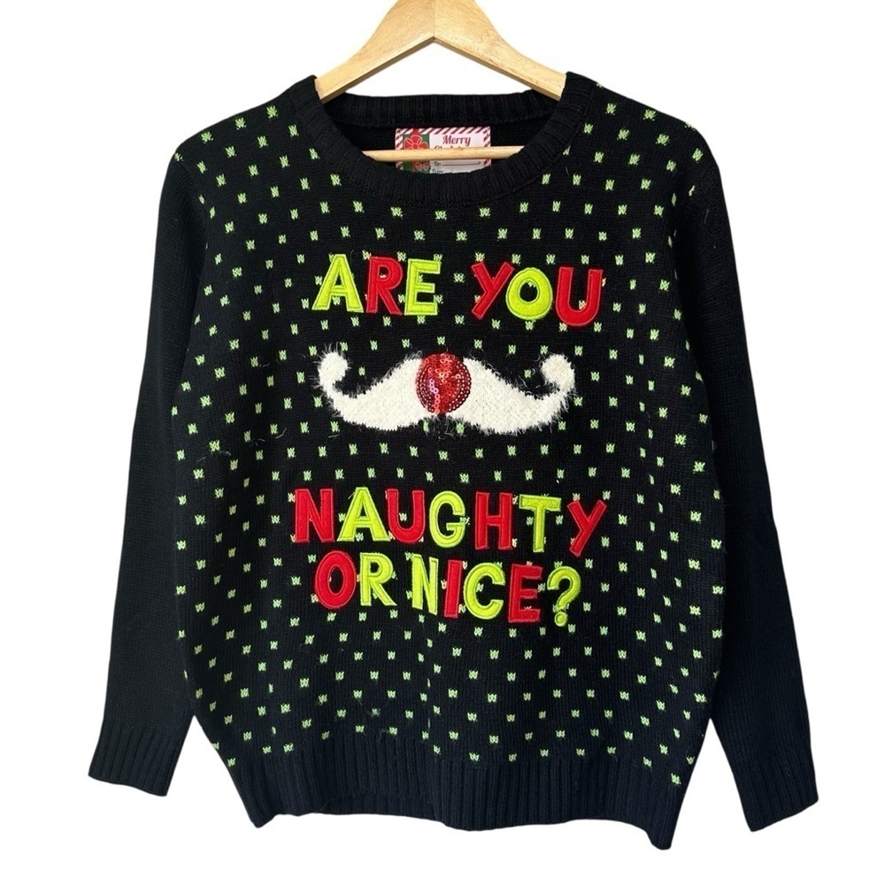Festive Naughty or Nice Holiday Christmas Party Sweater, Small